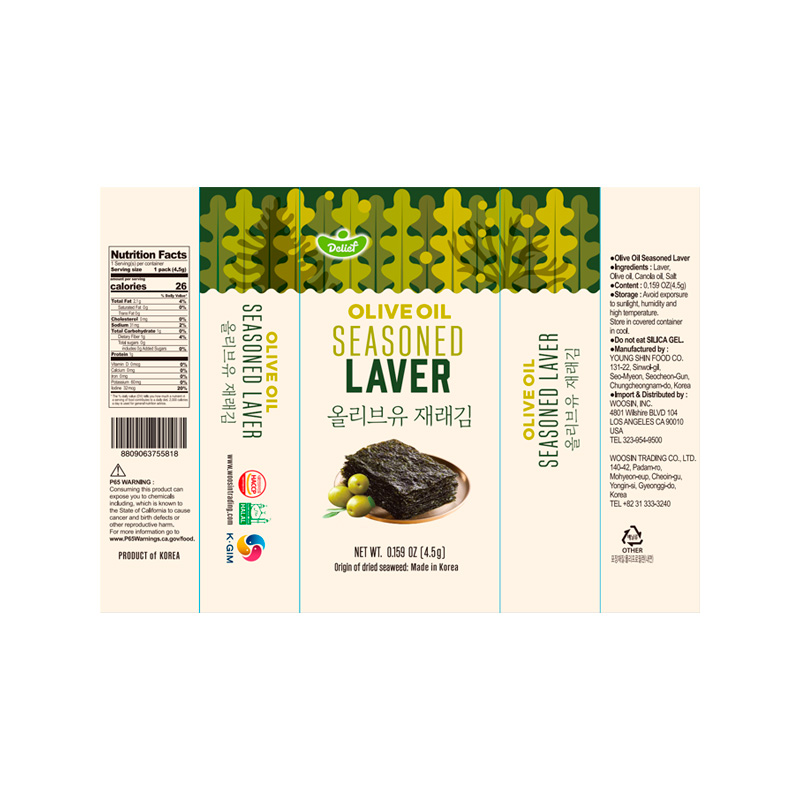 DELIEF Olive Oil Seasoned Laver HALAL 4.5g x 3p x 24