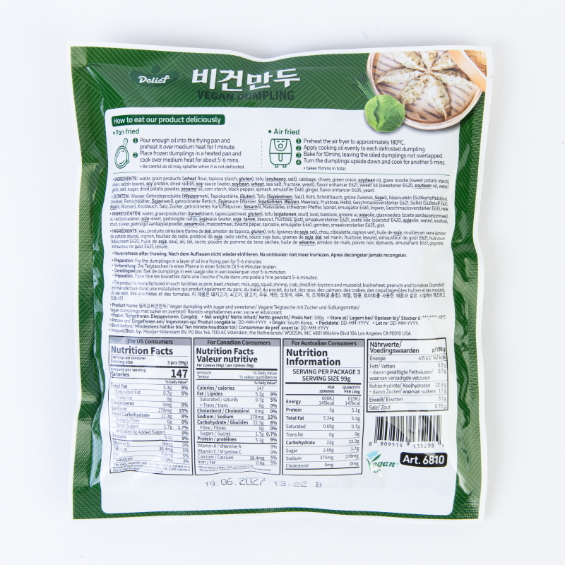 DELIEF Vegan Vegetable Dumplings (V)(F) 330g x 20