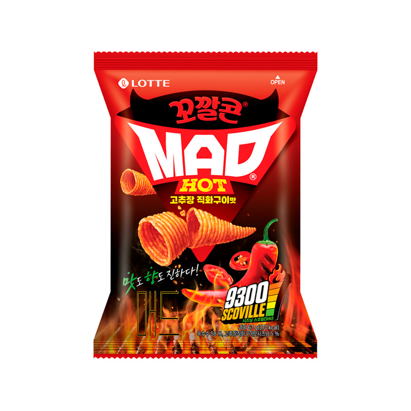 LOTTE Cone Shaped Corn Snack Mad Hot Chili Pepper Paste Roasted 67g x 16