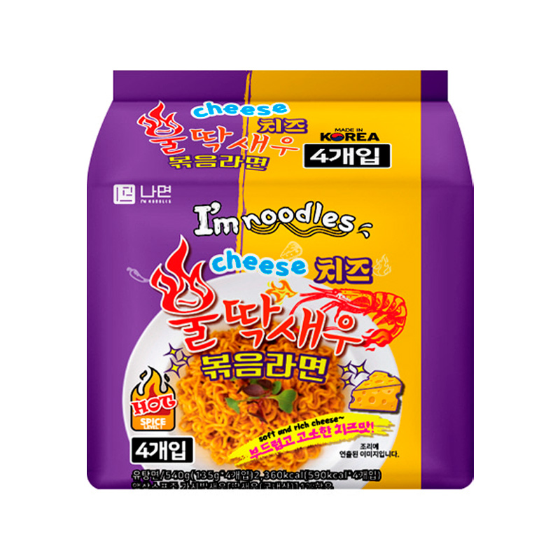 I'M NOODLES Stir-fried Spicy Shrimp Ramen Cheese 135g x 4p x 8